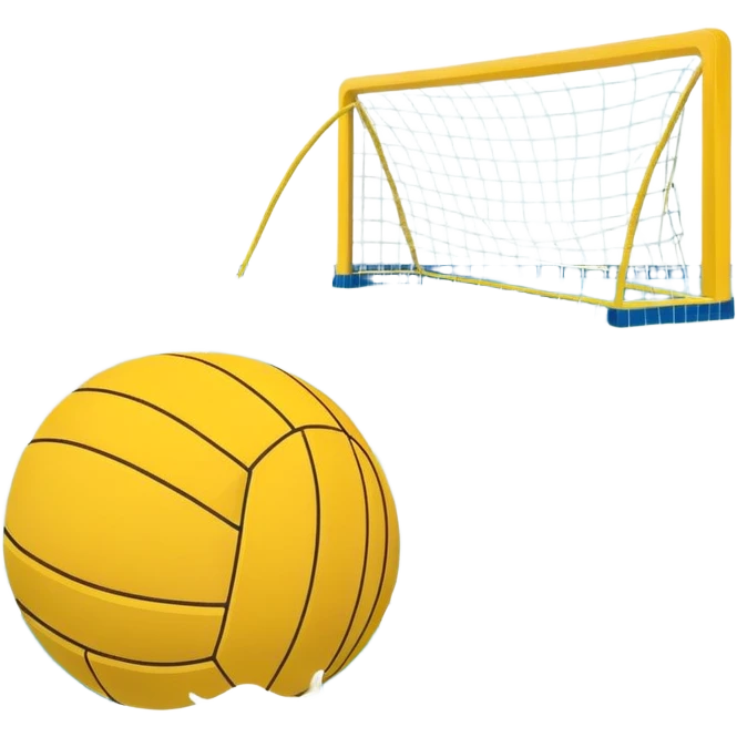 An icon featuring a yellow water polo ball floating on the water with goals in the background, inside a swimming pool. The design includes splashes and ripples, symbolizing the fast-paced action and strategy of water polo. Transparent background highlights. emoji