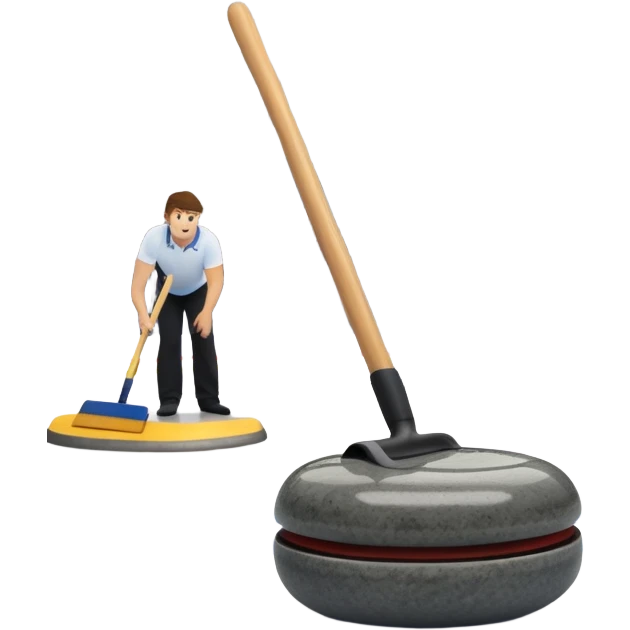 An icon showing a detailed close-up of a curling stone sliding across the ice, with a broom in motion beside it. The background features an indoor stadium with cheering spectators on the stands. Transparent background captures the strategy and focus of curling. emoji