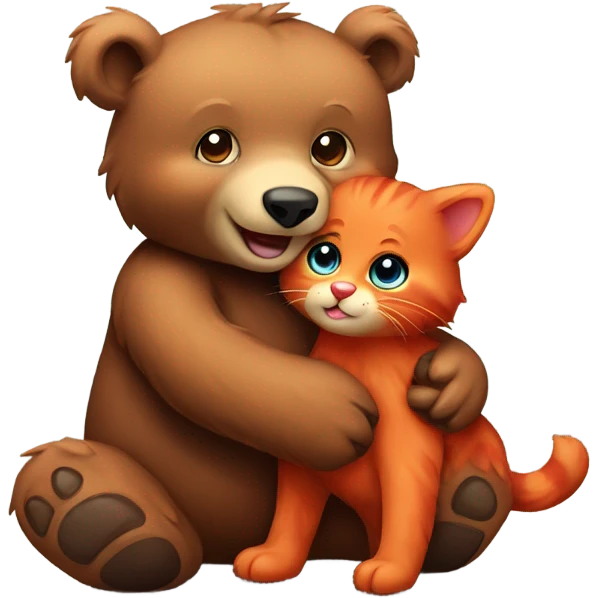 brown bear cub hugs red cat emoji