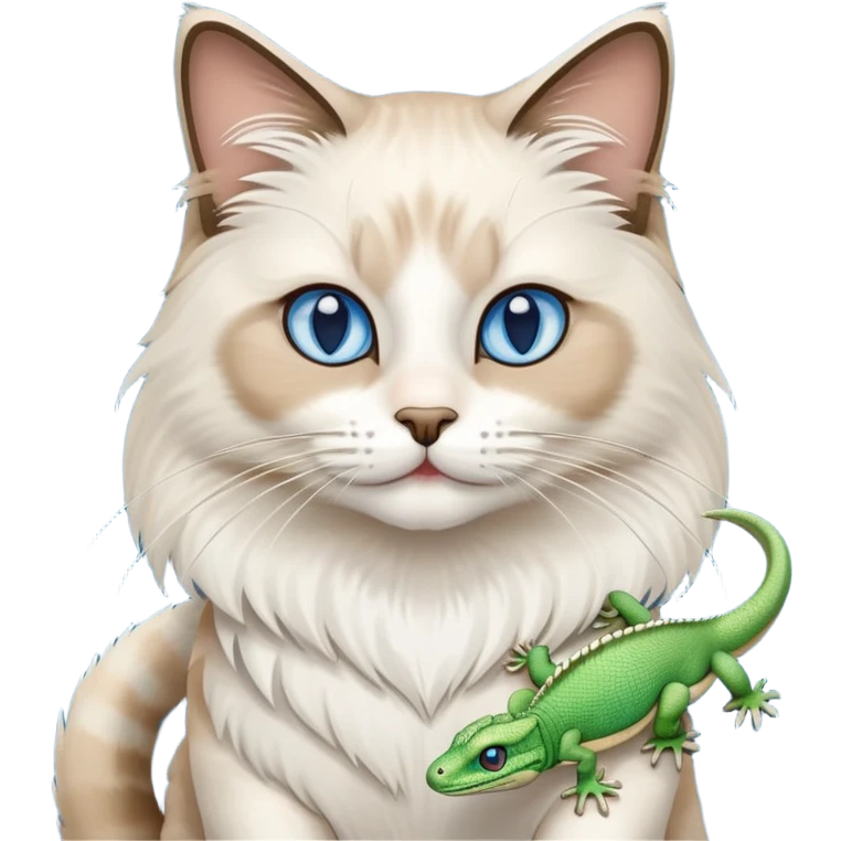 Rag doll cat with lizard on mouth emoji