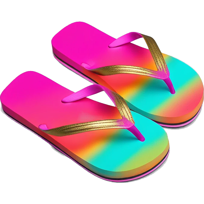 Realistic turquoise and hot pink ombre flip flops with metallic gold accents. emoji