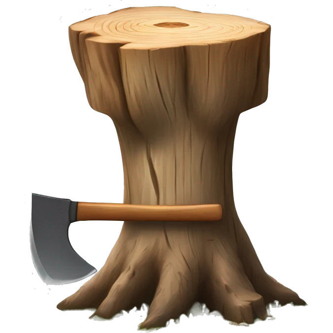 Tree stump with an axe cleaved in the top of the stump  emoji