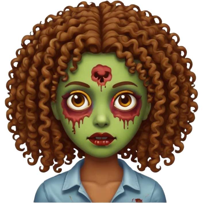 Faça um zumbi, com uma moça parda dos cabelos cacheados  emoji