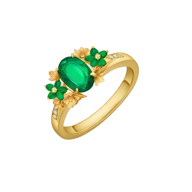 gold engagement ring with flowers around oval emerald  emoji