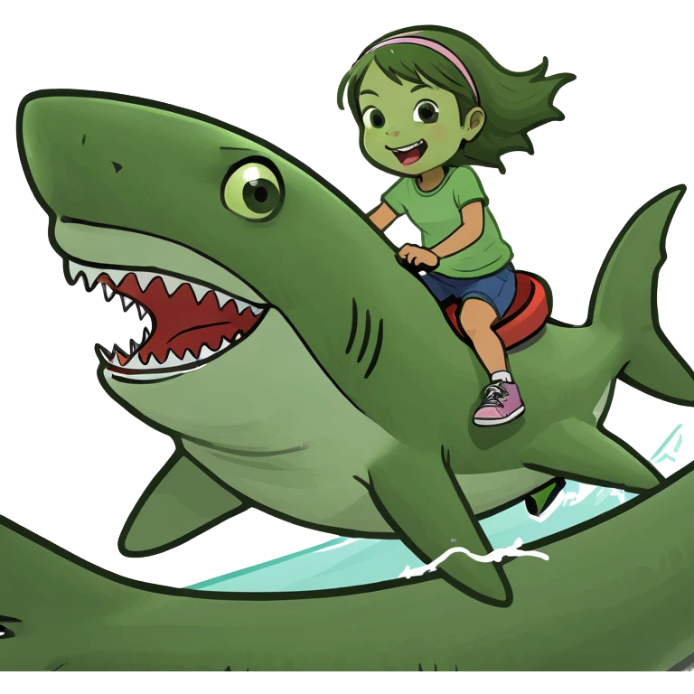 A little girl riding a shark emoji
