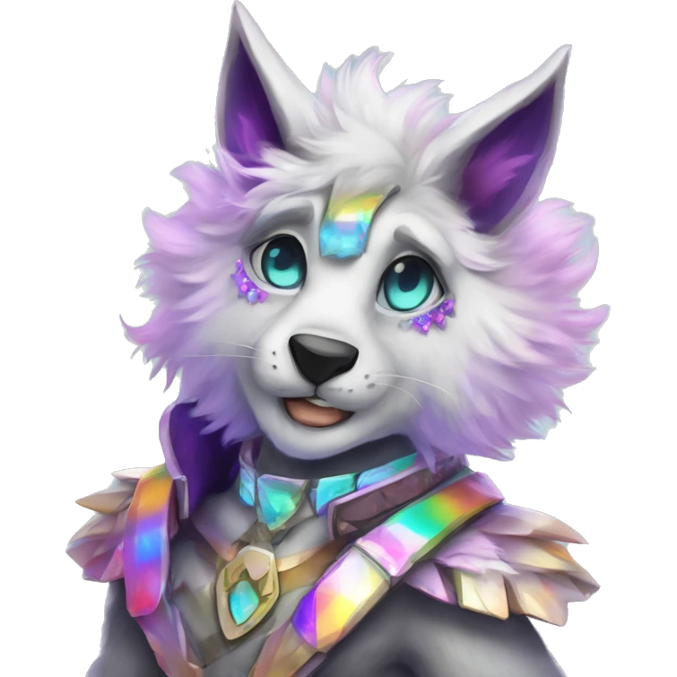 Furry, sparkle, iridescent, colorful, pastel, edgy, cool, fantasy beautiful, divine, animal, anthro, full body, fursona, protogen emoji