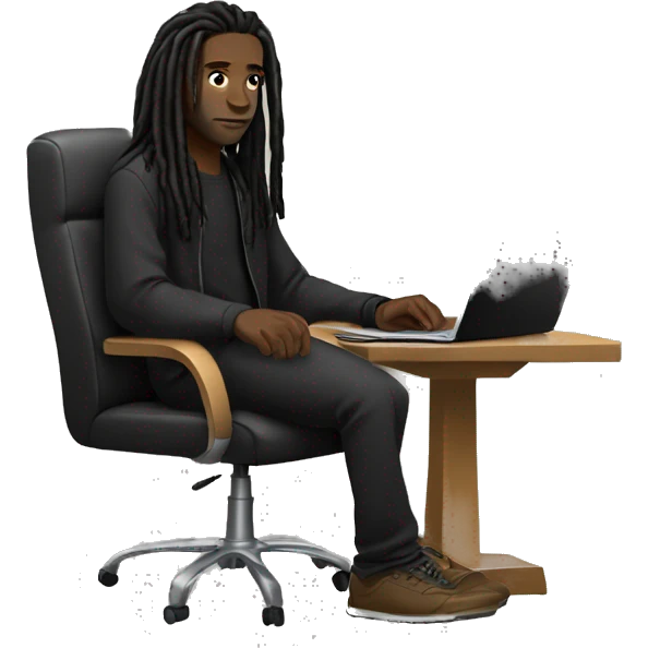 Black-guy-with-dreads-wearing-black-trackstuit-sitting-down-on-chair facing-foward-focused-on-laptop-computer- emoji