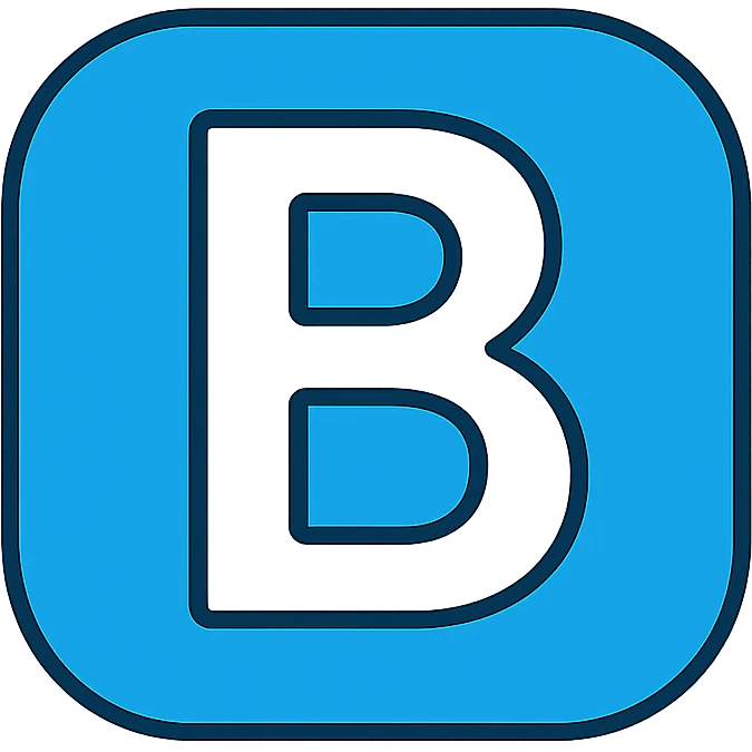 white B in a blue rounded square, simple and geometric icon emoji