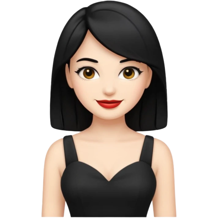 “Emoji girl, femme fatale, black hair. megan fox vibes black dress emoji