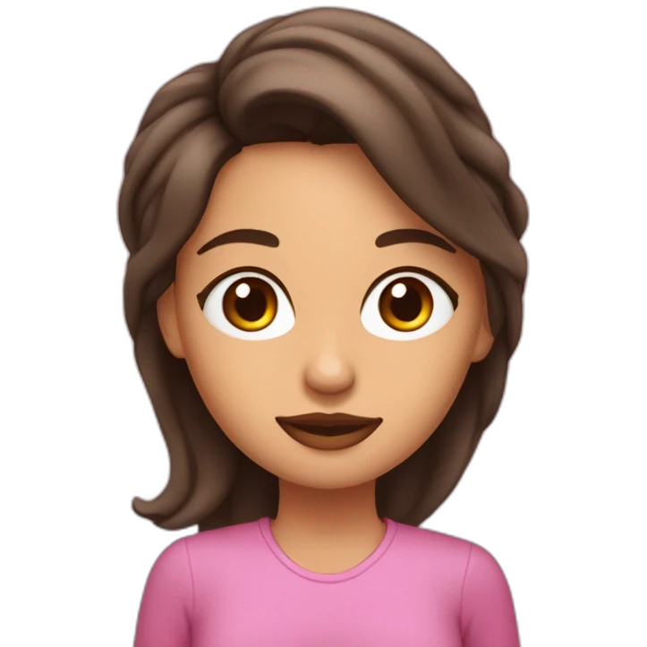 crea un emoji de una mujer con pelo rosa,ojos cafe y orejas de gato negras saludando emoji