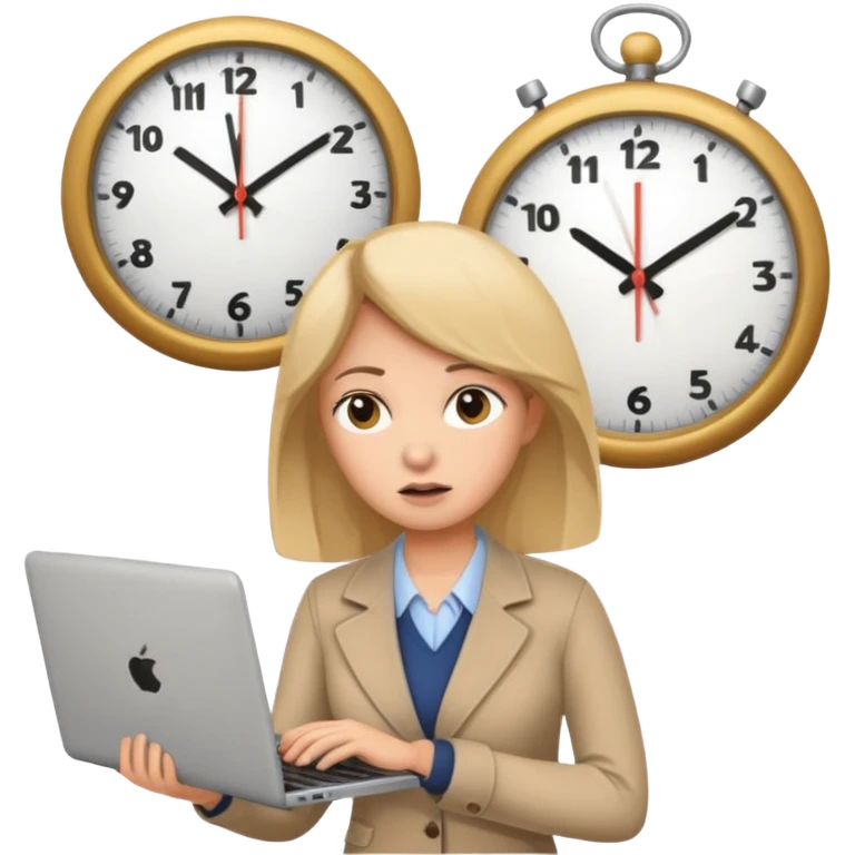 I like the 4th image. Now, make the same woman leave work with her laptop in hand. Add a clock behind her on the wall .  emoji