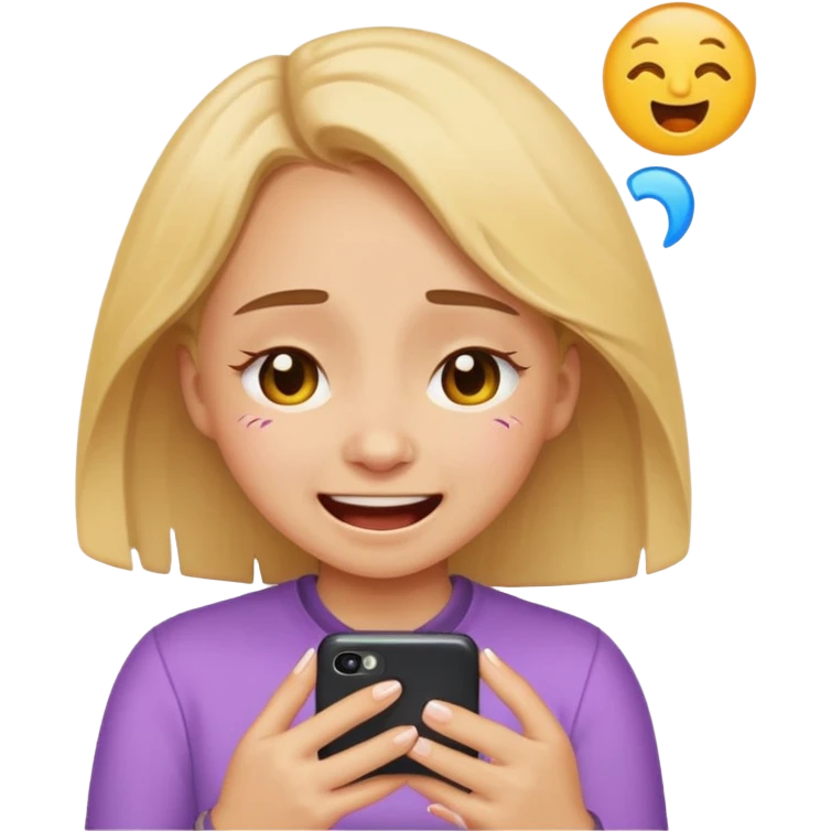 Girl crying laughing at a funny video on her phone. More emoji style. Less realistic emoji