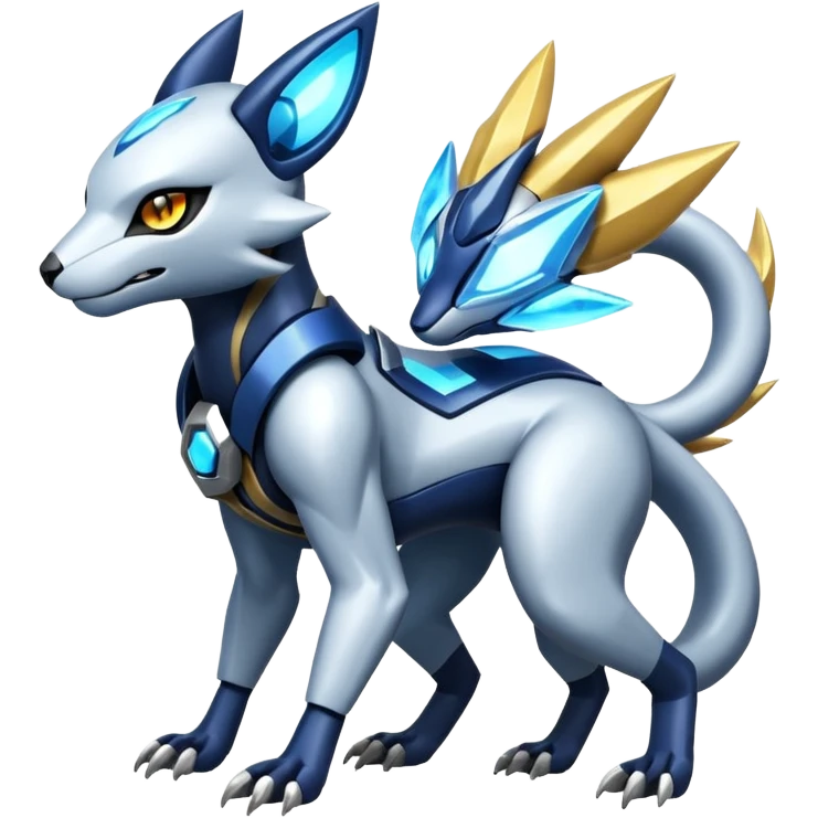 Futuristic highly advanced technological cyborg-Genet-Absol-Zeraora-Primagen-fusion-creature  emoji
