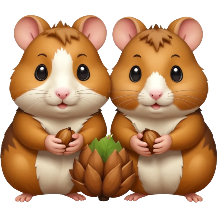 cartoon-style hamster sharing acorns with other cartoon-style hamsters emoji