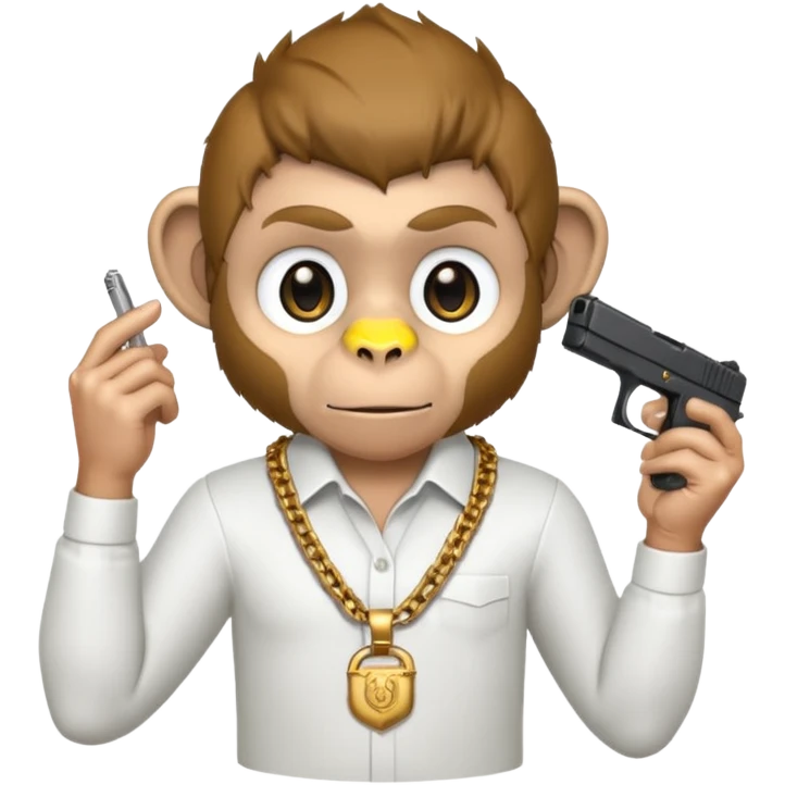 Monkey with golden Chain and white shirt carrying a Glock 19 emoji