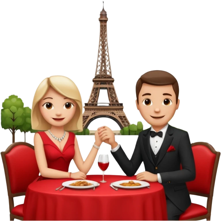 Soulmates on a date in paris table in restaurant behind Eiffel Tower emoji