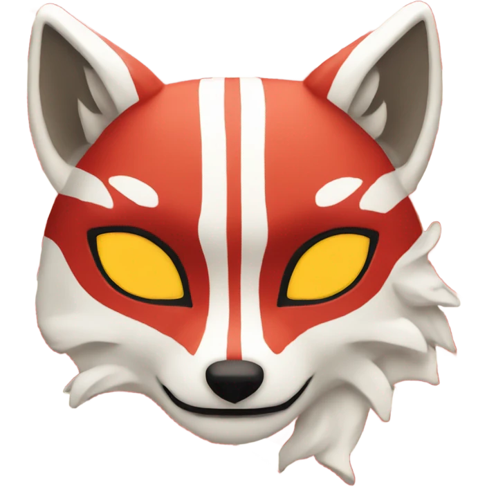 red kitsune mask with stripes on sides and forehead emoji