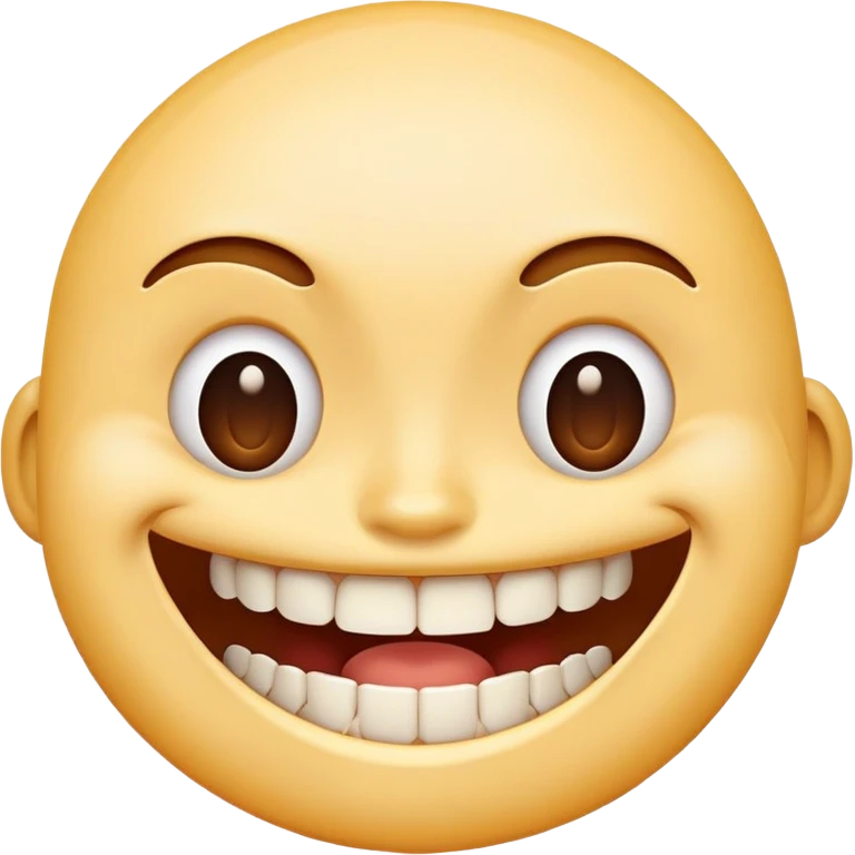 Generate a cartoon-style emoji of a smiling or laughing face, showing teeth, with one front tooth missing. emoji