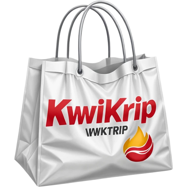 white plastic bag with red 'KwikTrip' text, handles visible emoji