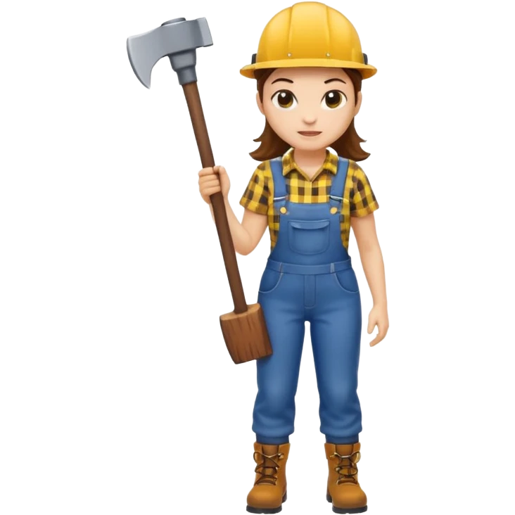 lumberjack woman holding axe yellow checked shirt and overall emoji
