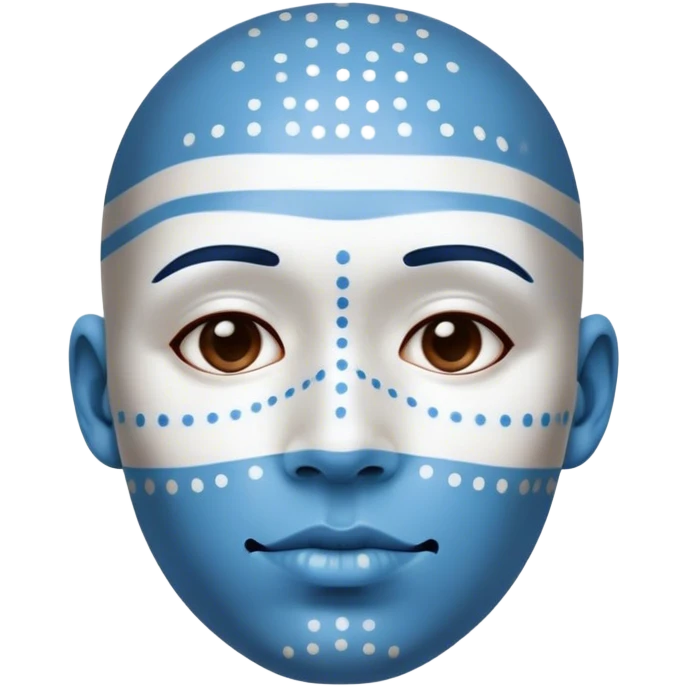 Blue skinned person with white stripes & dots on face emoji