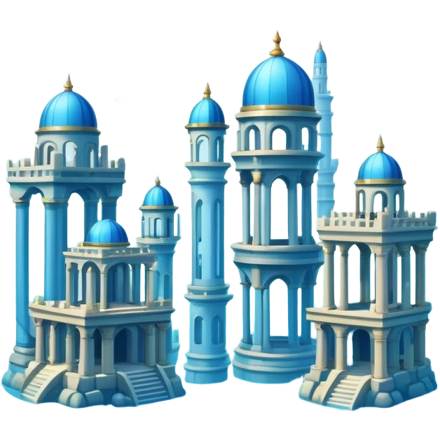 Simple Atlantis underwater city, basic dome buildings, small pillars, blue water emoji