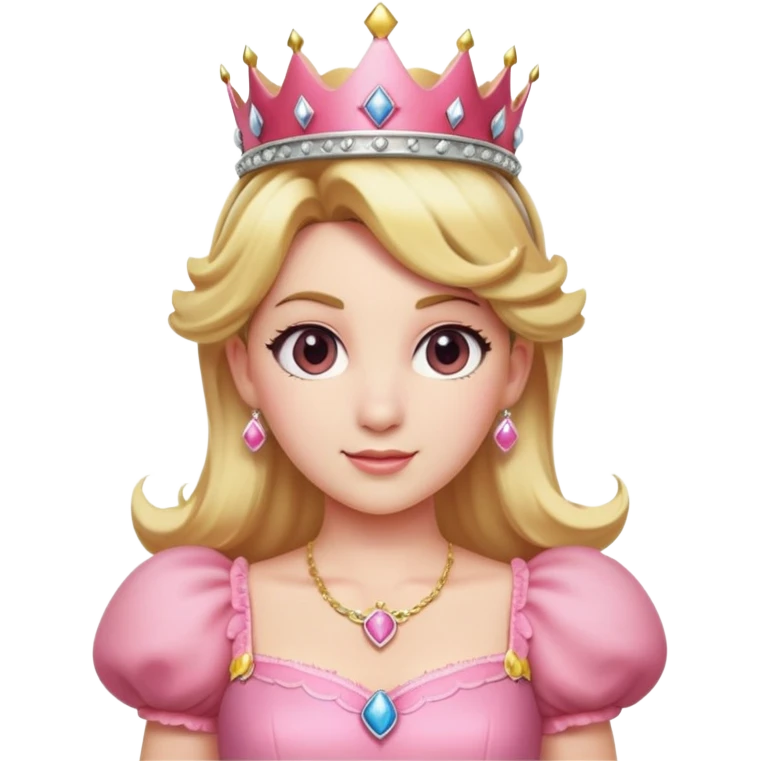 Princess Peach from Mario games with blonde hair, pink dress, crown emoji