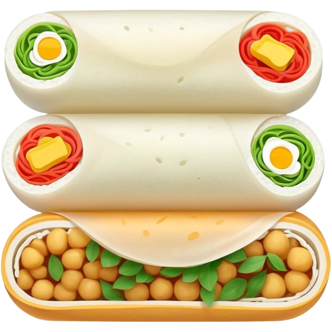 Hangzhou Pian Er Chuan steamed rice cake rolls with fillings, simplified emoji style with bold outlines and bright colors, cartoon style local specialty snack emoji