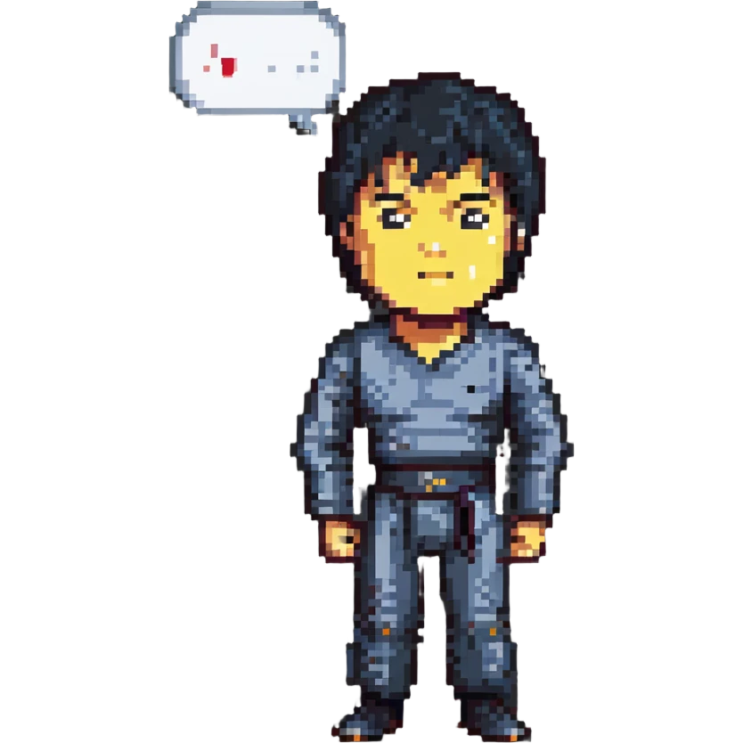 Bruce Lee in pixel art style, speaking his famous philosophy quote, with a speech bubble emoji