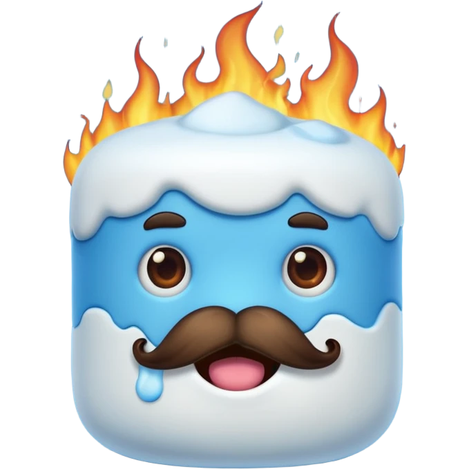 blue marshmallow on fire, surprised with mustache, just marshmallow emoji