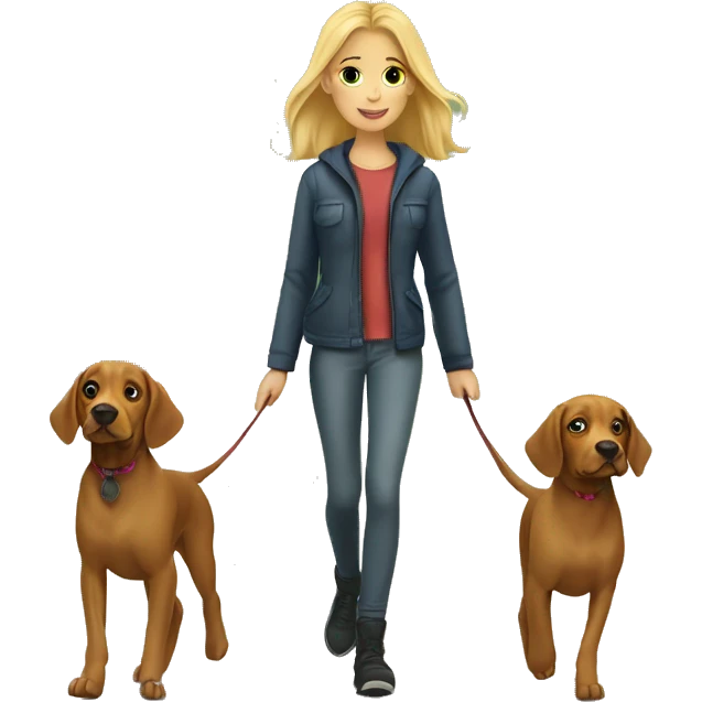 Pretty Blonde girl walking two vizslas emoji