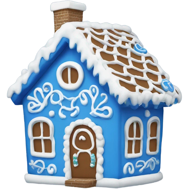 A blue and white gingerbread house emoji