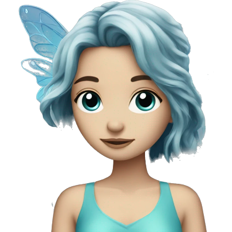 Beautiful, flower, fairy, blue, turqoise, silver, navy, long hair, big wings emoji
