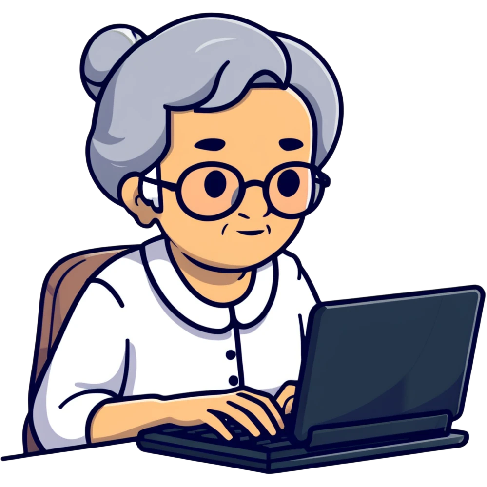 grandma typing on a computer emoji