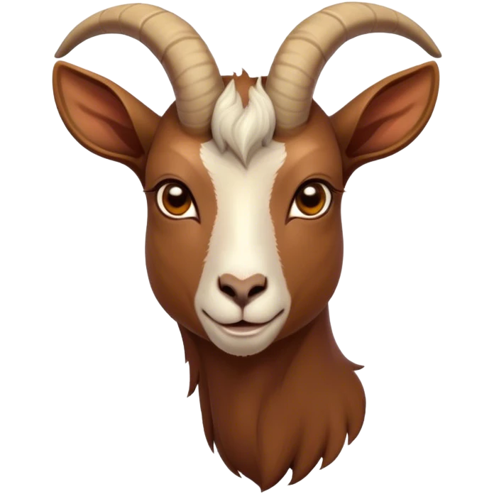 Cinematic Noble Brown Goat Portrait Emoji, Poised and regal, with a sturdy, agile build and a smooth, well-groomed rich brown fur accented by gracefully curved horns, deep-set soulful dark eyes, Simplified yet sharp and sophisticated features, highly detailed, glowing with a warm, dignified glow, high shine, intelligent and spirited, stylized with an air of rustic elegance, focused and attentive, soft glowing outline, capturing the essence of a watchful and confident goat, so majestic it feels as though it could leap out of the screen with effortless authority! emoji