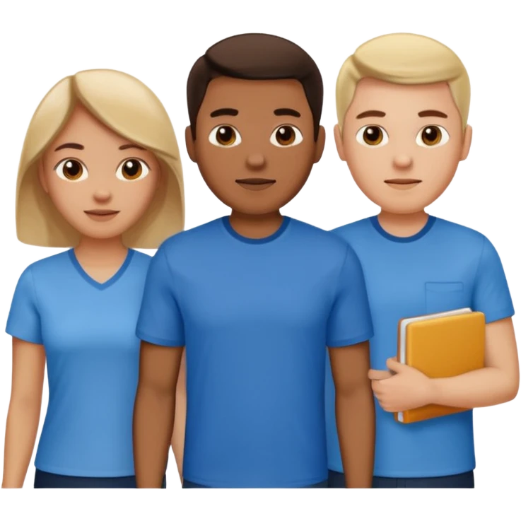 CREA UN EMOJI DE 7 PERSONAS HOMBRES Y MUJERES, CON CAMISA AZUL SOLO 7 SIETE PERSONAS emoji