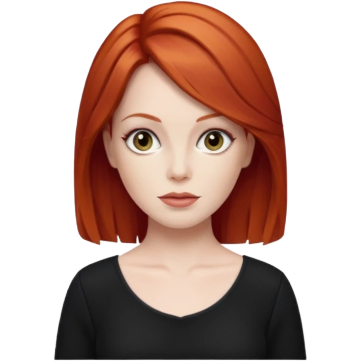 Lee Purcell with red hair, black outfit emoji