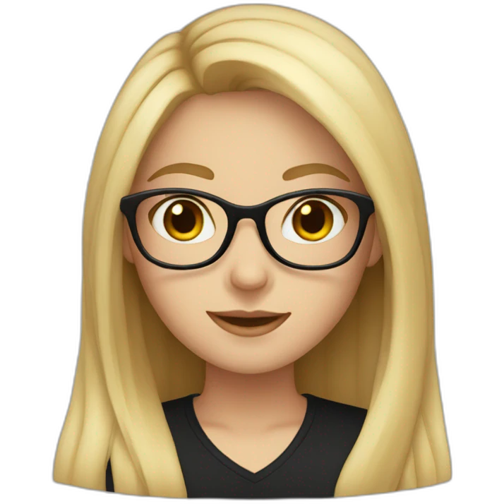 White Girl with long hair and with glasses and black shirt emoji