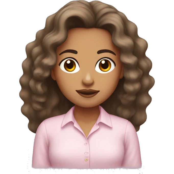 Mexican girl with wavy hair and a long sleeve light pink shirt  emoji