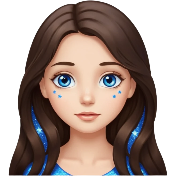 brunette long hair girl with blue eyes sparkling with love glitter and stars in eyes  emoji