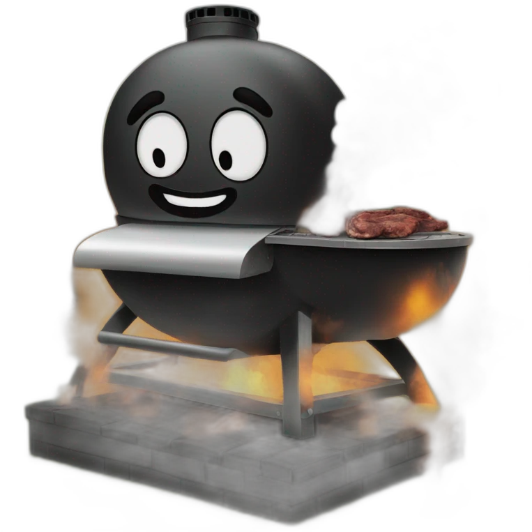 a black meat smoker in the backyard billowing smoke emoji