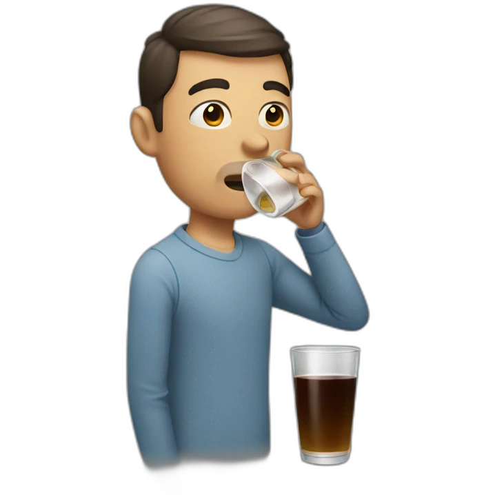 man drinking with his eye emoji