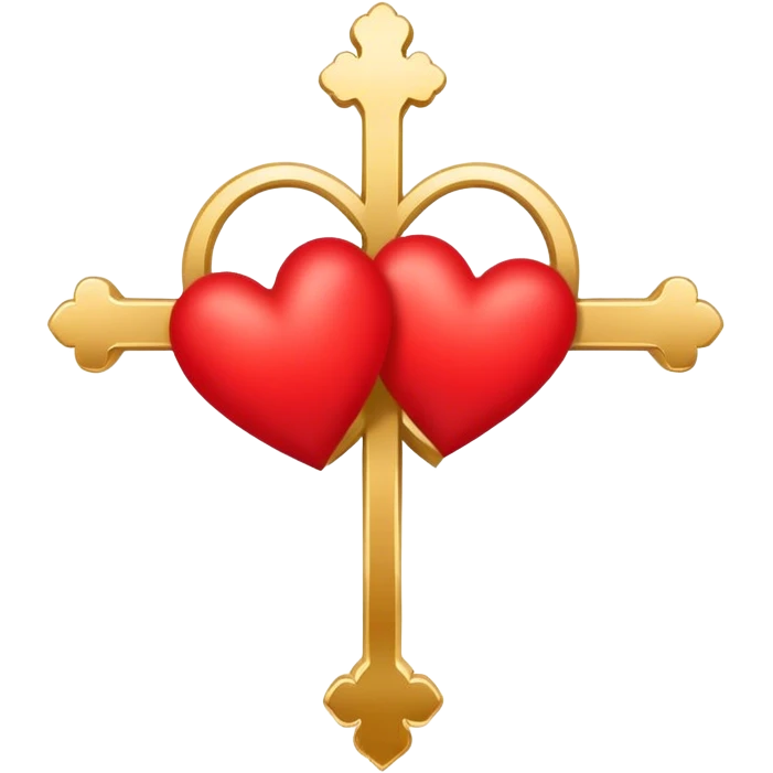 Two red heart outlines united by a gold cross  emoji