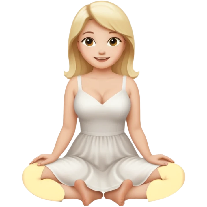 curvy blonde woman, back view, sitting on her soles, smiling, SFW emoji