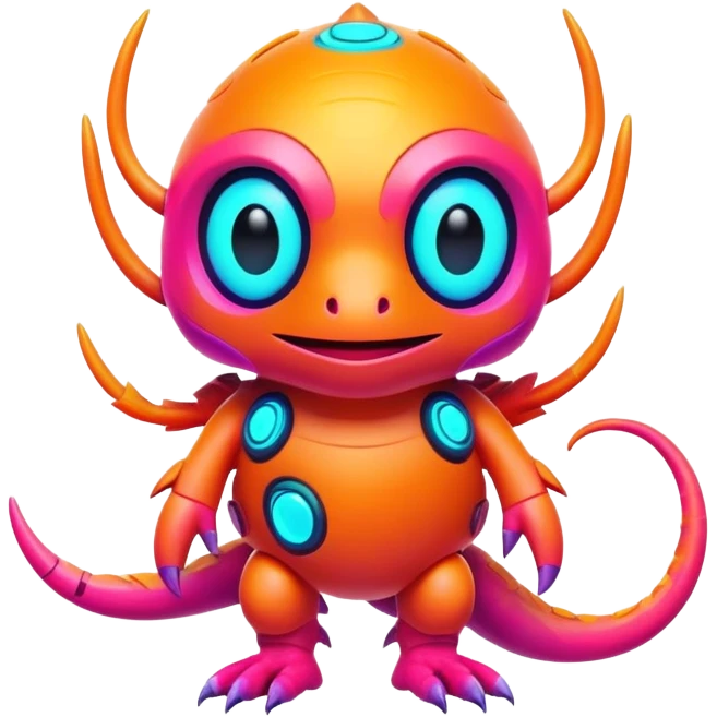 Tropical futuristic lush warm-colored modern colorful neon-colored cyber-Fakémon-Digimon-Trico-creature emoji