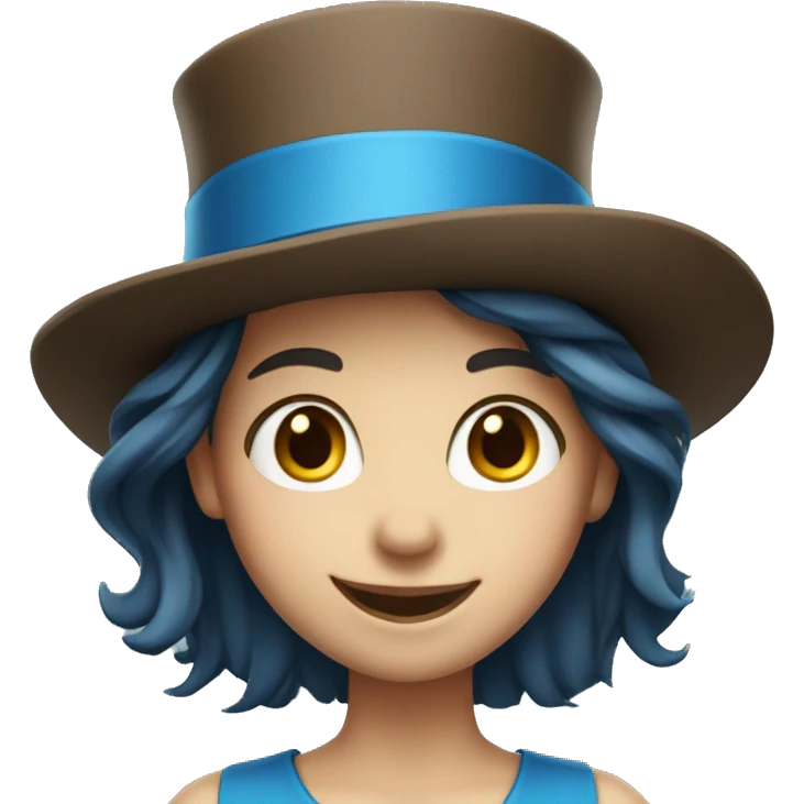 smiling girl-white skin-hair brown-in blue top hat emoji