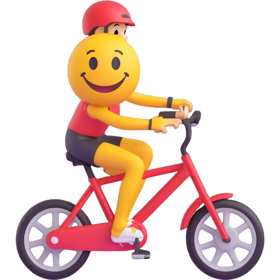 3D smiley emoji, round shape, with trial bike, sporty face, transparent background (trial biking) emoji