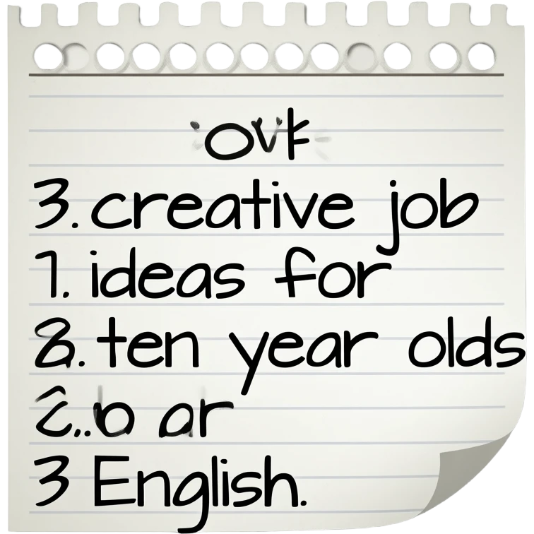 A piece of paper with ideas for jobs for ten year olds in English emoji