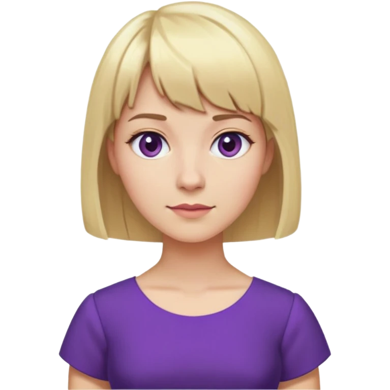 Women, blonde, short hair and bangs. Purple teacher dress emoji