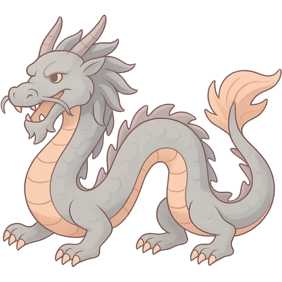 Edit the dragon symbol of the year in Feng Shui, Chinese Eastern style with thin clean contours, soft rounded shapes, pastel palette #98B5BC, #B5B3C1, #C9A3C9, #E4C0CA, #F7DCD1, #F7C0AA, detailed shadows and highlights, soft lighting, transparent background, less cute, no decorative elements. Silhouette and appearance as in the reference. emoji